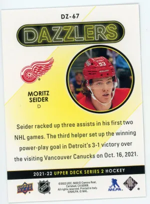 2021-22 Upper Deck Moritz Seider Dazzlers Purple back