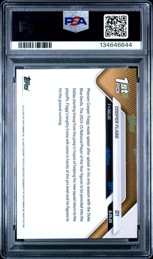 2025 Topps Now Draft Cooper Flagg PSA 10 back