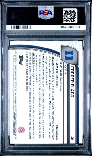 2024 Bowman Chrome University Cooper Flagg PSA 9 back