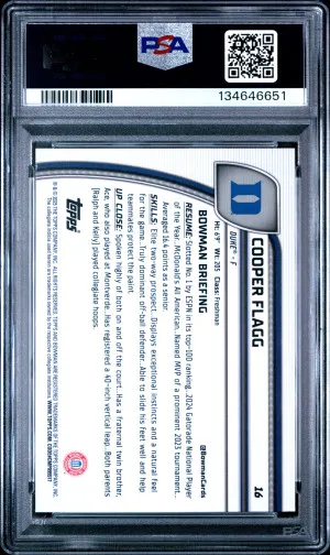 2024 Bowman Chrome University Cooper Flagg PSA 10 back