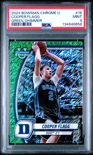 2024 Bowman Chrome University Cooper Flagg Green Shimmer PSA 9 front