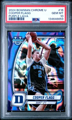 2024 Bowman Chrome University Cooper Flagg Purple Lava PSA 10 front