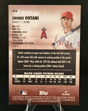 2023 Topps Stadium Club Shohie Ohtani Orange Refractor /99 back