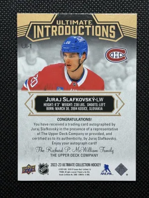 22/23 Ultimate Collection Ultimate Introductions Auto Juraj Slafkovsky back