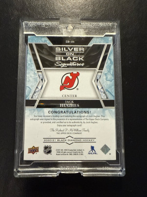 2020-21 Black Diamond Silver On Black Signatures Jack Hughes /25 back
