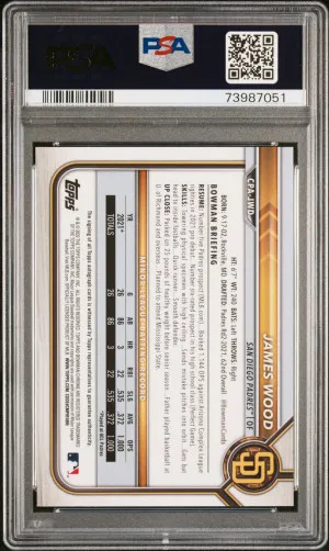 2022 Bowman Chrome Prospect Autographs James Wood #CPAJWD Autograph PSA 10 back