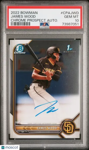 2022 Bowman Chrome Prospect Autographs James Wood #CPAJWD Autograph PSA 10 front