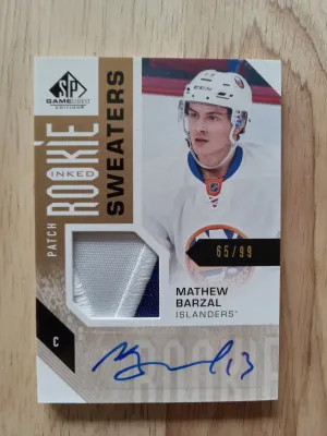 2016 17 Mathew Barzal SP Game Used Inked Rookie Seaters Patch Rookie /99 Auto front