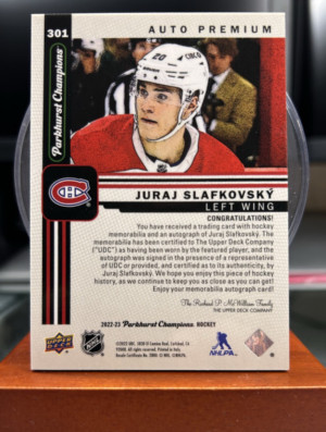 2022-23 Parkhurst Champions Rookie Patch Auto /35 Slafkovsky back