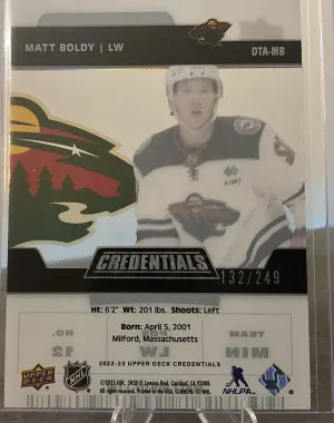 Matt Boldy Credentials Debut Ticket Access Acetate /249 back