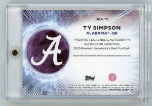 2025 Bowman University Ty Simpson Dual Relic Autograph Bowman's Best back