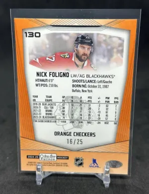 Nick Foligno 2024-25 UD O-Pee-Chee Platinum Orange Checkers /25 #130 Blackhawks back