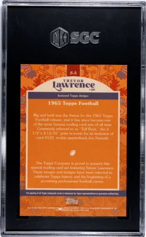 2021 Topps X Lawrence Trevor Lawrence #8-A '65 Design Autograph Orange Rookie SGC 10 Auto 10 back