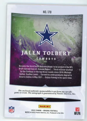 2022 Origins Jalen Tolbert Rookie Jersey Autograph Red 25/99 back