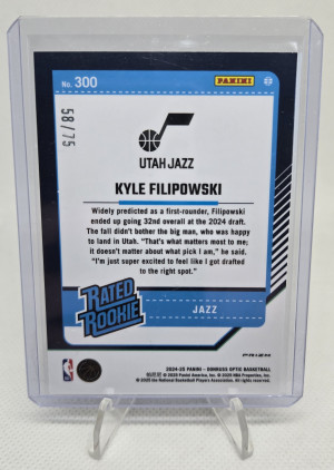 Kyle Filipowski 2024-25 Panini Donruss Optic RC Red Glitter SP /75 #300 Jazz back
