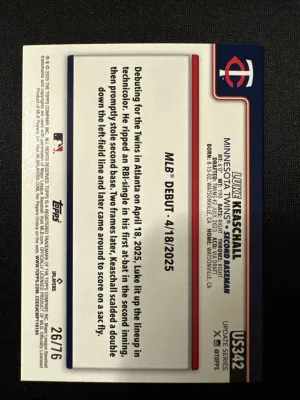 Luke Keaschall 💥/76 Independence Day 🦅2025 Topps Update Low # 06/75 RC Twins back