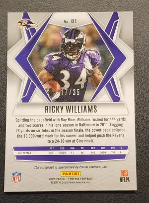2025 Panini Phoenix Holiday Ricky Williams Autographed #17/35 back