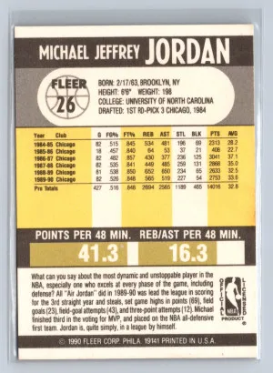 1989 1990-91 Fleer Michael Jordan #26 back