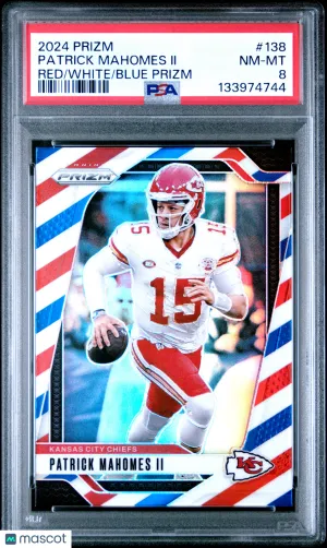 2024 Panini Prizm Patrick Mahomes II #138 Red White Blue PSA 8 front