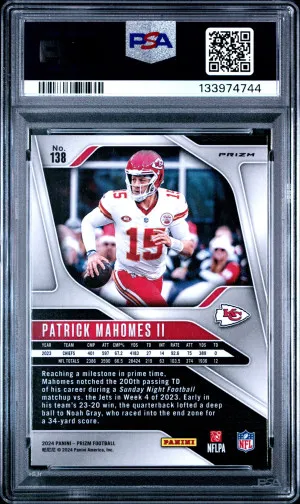 2024 Panini Prizm Patrick Mahomes II #138 Red White Blue PSA 8 back