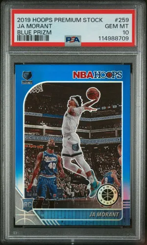 2019 Panini Hoops Premium Stock Ja Morant Psa 10 Blue Prizm front