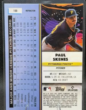 2025 Topps Cosmic Chrome #100 Paul Skenes Refractor Pirates back