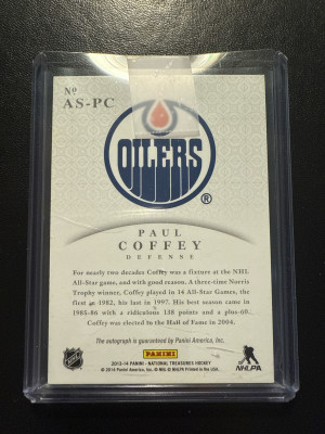 2013-14 National Treasures All-star Treasures Auto Paul Coffey /15 back