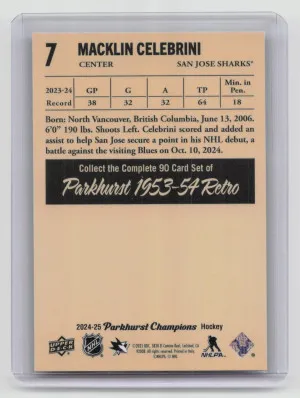 2025 Upper Deck Parkhurst Champions 1953-54 Retro Macklin Celebrini #7 Rookie back