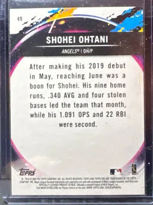 Topps 2020 Fire Shohei Ohtani #49 Los Angeles Angels MLB Baseball Card back