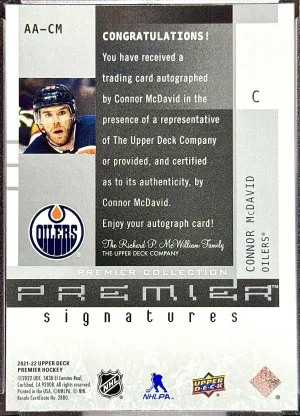 Connor McDavid 2021-22 Premier Signatures Auto 12/35 back