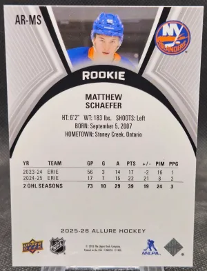 Matthew Schaefer Allure Rookie Card Extended RC 2025-26 UD Islanders #AR-MS back