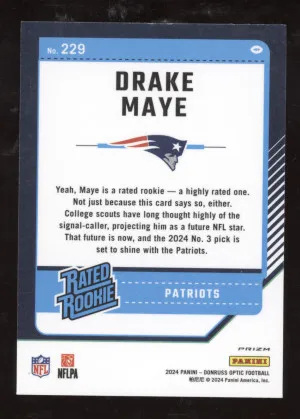 2024 Panini Donruss Optic Drake Maye #229 Blue Glitter back