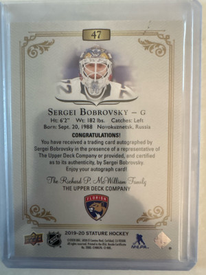 2019-20 Stature, Sergei Bobrovsky, Auto back