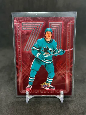 Macklin Celebrini 2024-25 Upper Deck Series 2 Fluorescence Red #F-36 Rookie front
