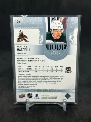 Matias Maccelli 2022-23 Upper Deck The Cup Rookie Patch Auto RPA /249 #106 back