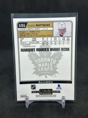 Auston Matthews 2016-17 UD O-Pee-Chee Platinum Marquee Rookie Rainbow #151 Leafs back