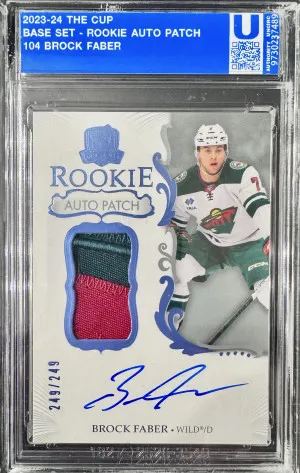Brock Faber 23-24 The Cup Rookie Patch Auto /249 Nice Patch front