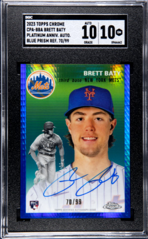 2023 Topps Chrome Platinum Anniversary Brett Baty  Blue Prism Auto /99 SGC 10 front