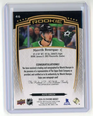 2024-25 Upper Deck Stature Mavrik Bourque Rookie Autograph Green /199 #46 back