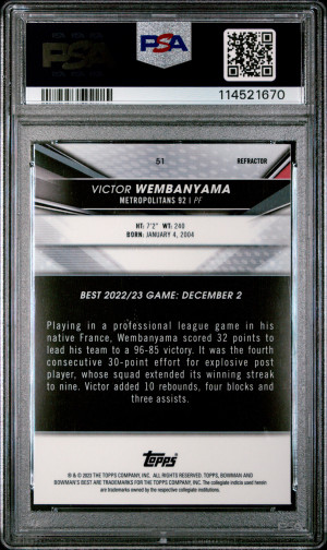 2022 Bowman University Best Victor Wembanyama Refractor back