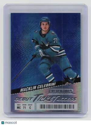 2025 UD Credentials Debut Ticket Access Macklin Celebrini #111 Blue RC 317/399 front