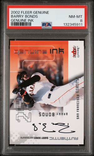 2002 Fleer Genuine Genuine Ink Barry Bonds Genuine Ink PSA 8 front