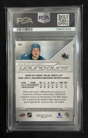 Macklin Celebrini YG Young Guns #451 PSA 8 back