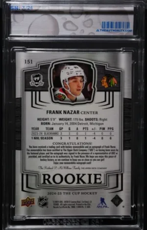 2024-25 Upper Deck The Cup Frank Nazar RC Base Rookie Auto Patch Gold Foil 10/24 back