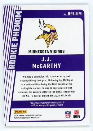 2024 Donruss J.J. McCarthy Rookie Phenom Jersey #RPJ-JJM back