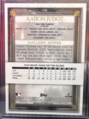 2021 Topps Gallery #115 Aaron Judge New York Yankees back