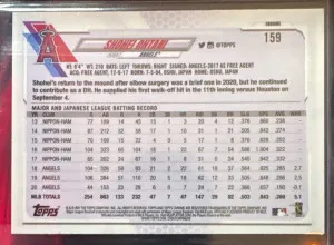2021 TOPPS CHROME BASEBALL REFRACTOR #159 SHOHEI OHTANI LOS ANGELES ANGELS back