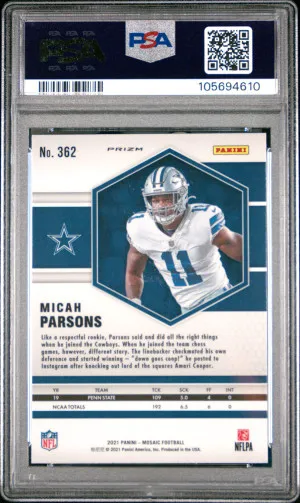 2021 Panini Mosaic Micah Parsons Reactive Blue back