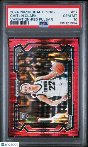 2024 Panini Prizm Draft Picks Caitlin Clark #57 Red Pulsar PSA 10 252/299 front