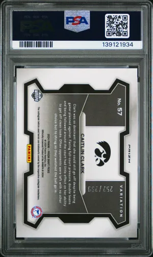 2024 Panini Prizm Draft Picks Caitlin Clark #57 Red Pulsar PSA 10 252/299 back